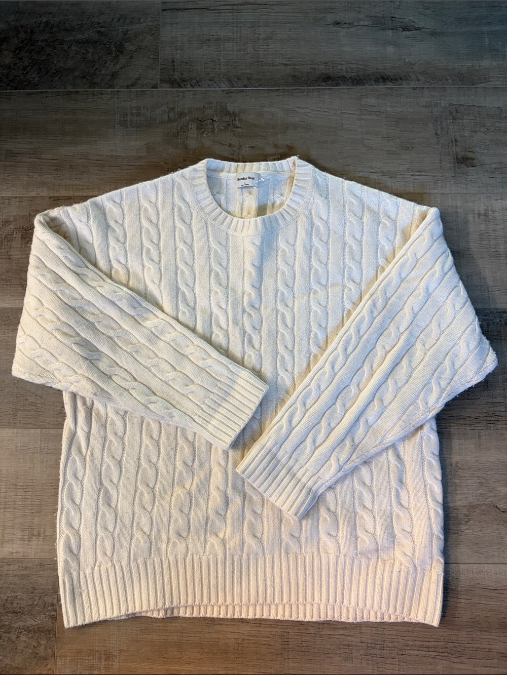 Sunday Best Peggy Cable Knit Crewneck Sweater in Cream